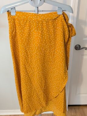 Women’s High-Low Wrap Skirt in Mustard Yellow Polka Dot